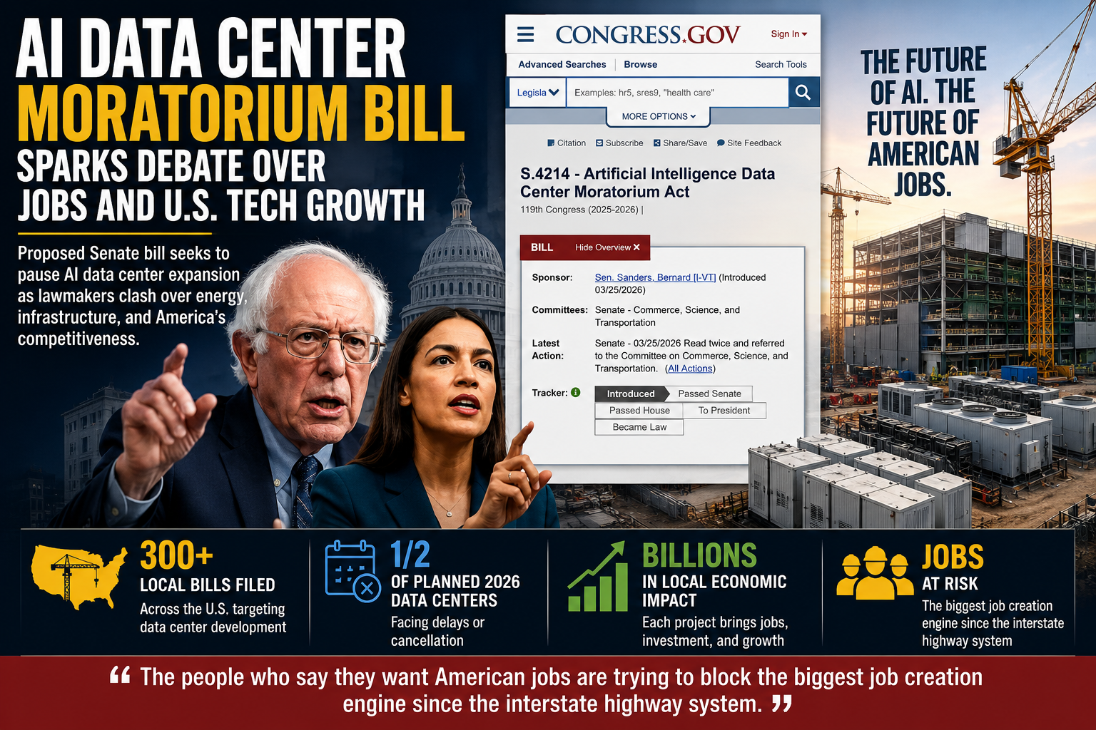 Proposed AI Data Center Moratorium Bill Sparks Debate Over Jobs and U.S. Tech Growth