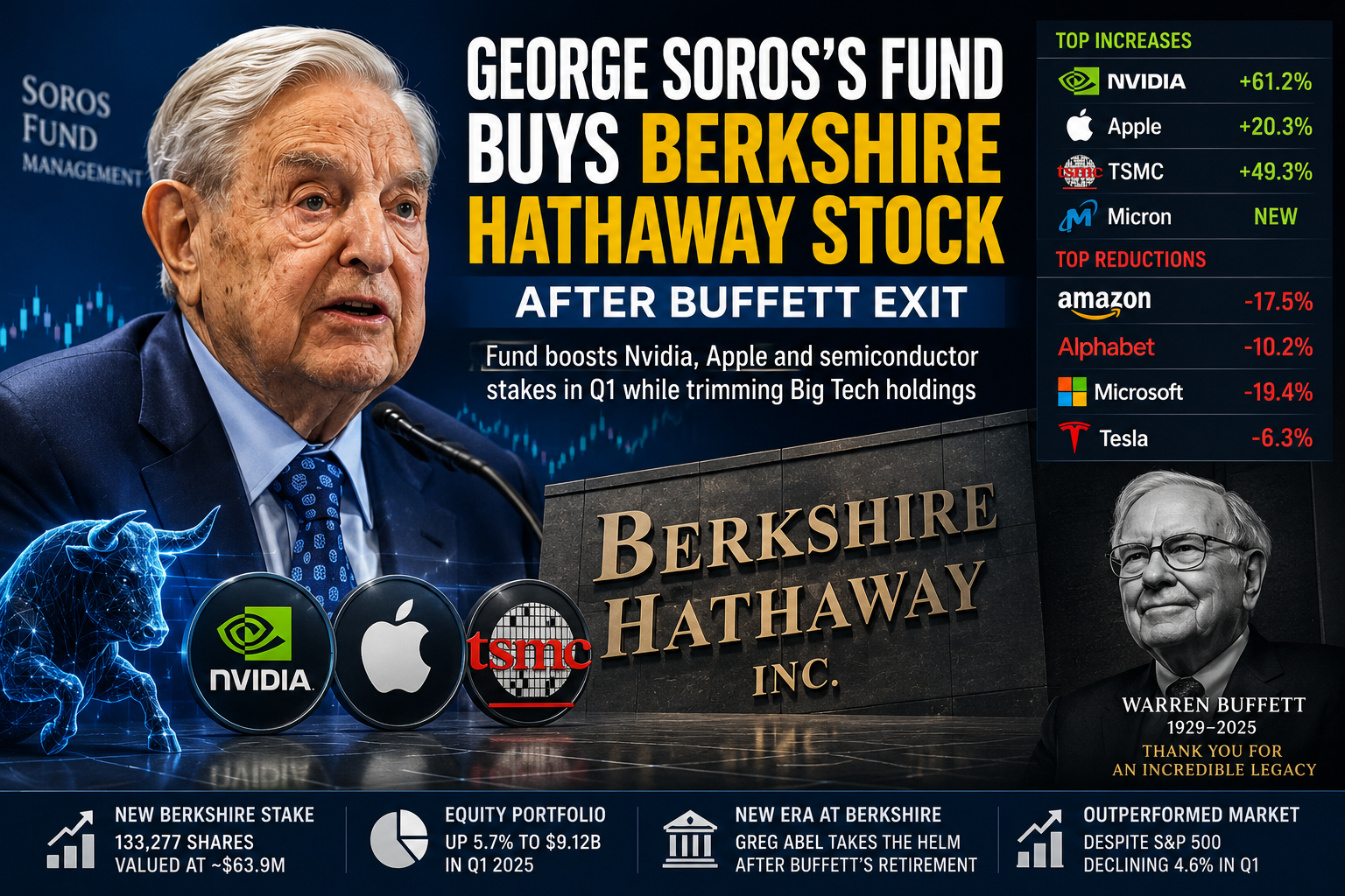 George Soros Fund Buys Berkshire Hathaway Stock After Buffett Exit, Boosts Nvidia and Apple Stakes