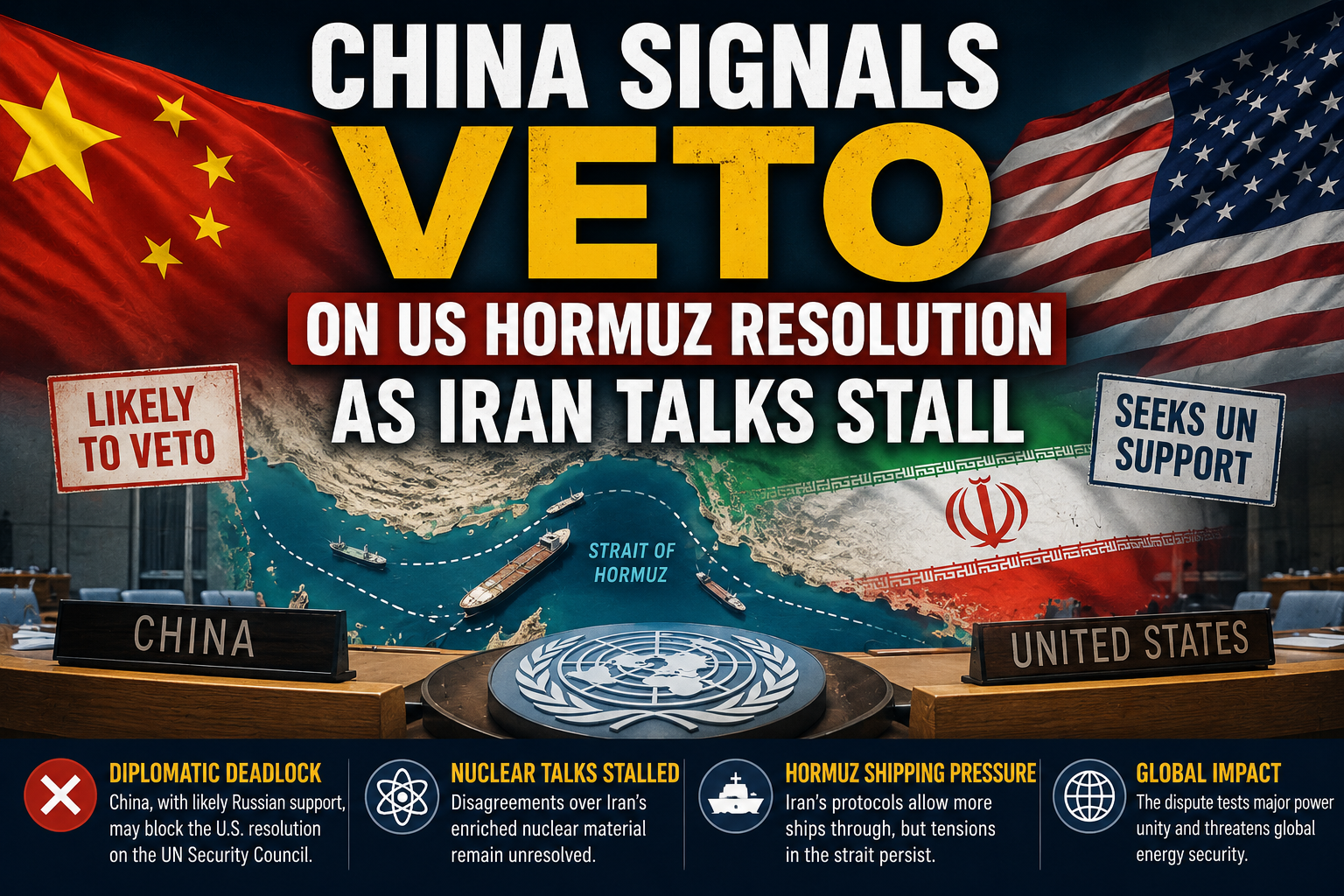 China Signals Possible Veto of US Hormuz Resolution as Iran Talks Stall