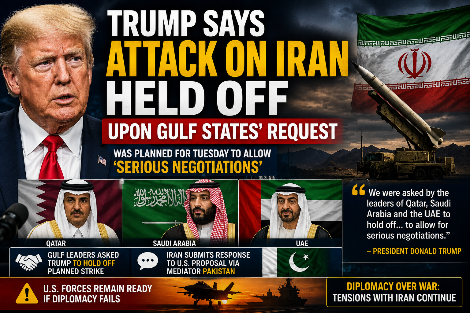 Trump Says Planned Iran Attack Was Delayed at Gulf States’ Request