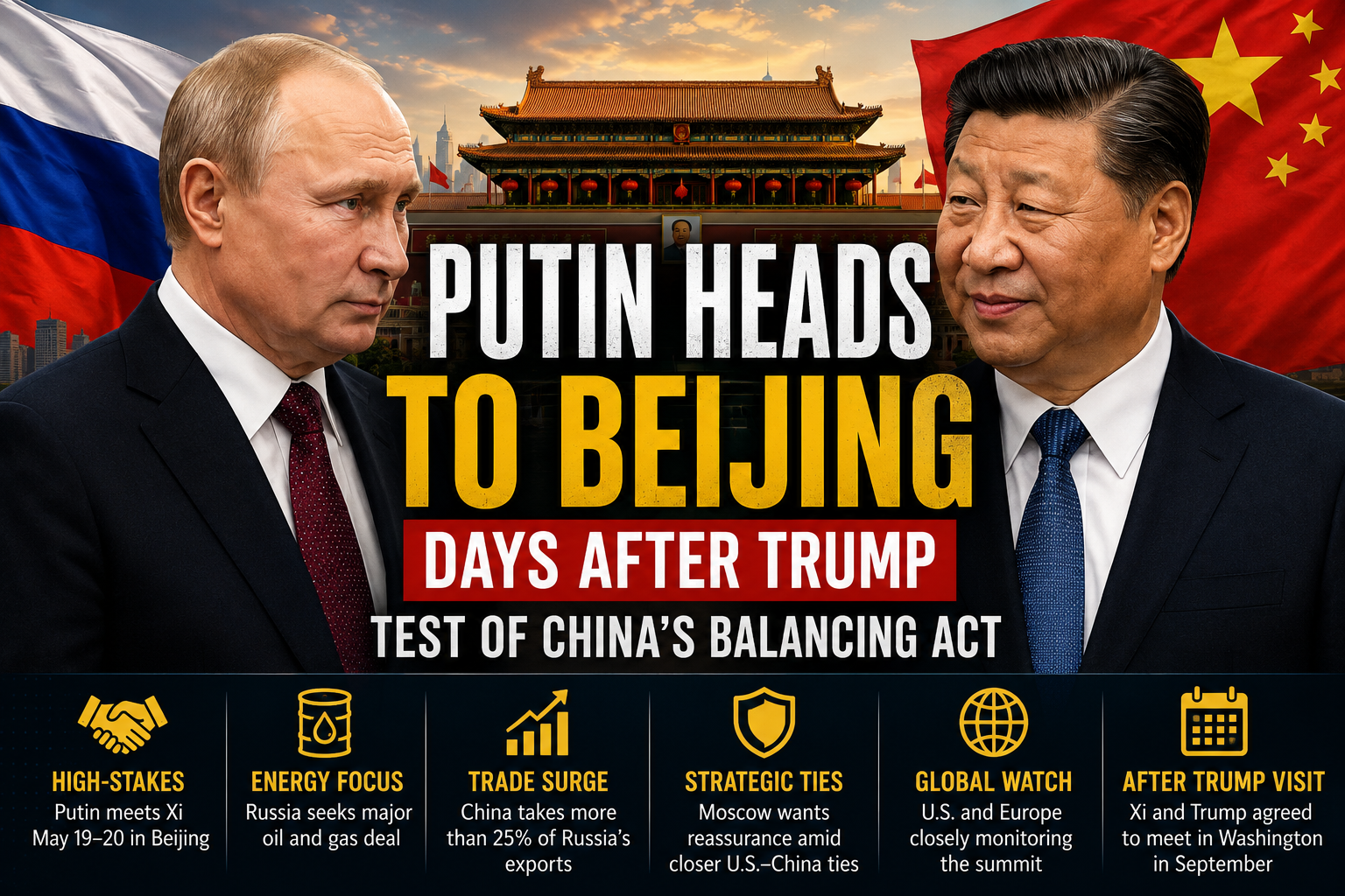 Putin Heads to Beijing Days After Trump Visit as China Balances U.S.-Russia Ties